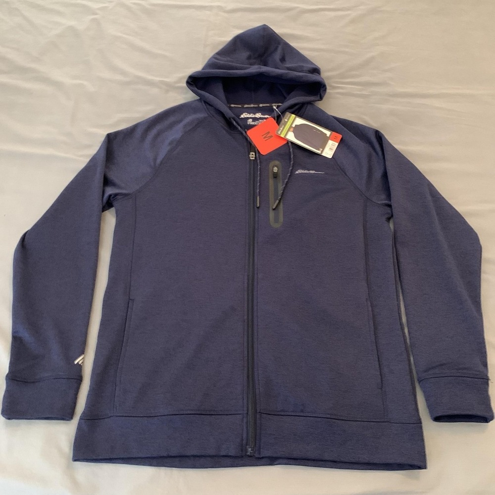 Eddie Bauer Hoodie Mens Medium Blue Motion Freedry Full Zip Fleece Sweatshirt